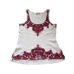 y2k Currants Womens XL Tank Top‎ Pink Red Paisley Rhinestone Ribbed Scoop Neck